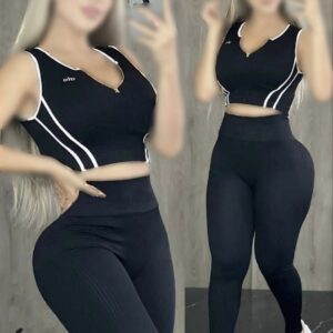 کراپ نیم زیپ و لگ نوار دوزی ورزشی زنانه کد d045 ( تک عددی )